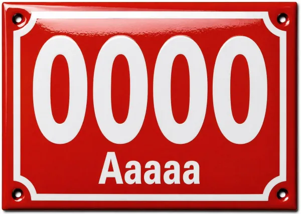 Smaltované domovní číslo s textem červeno bílé